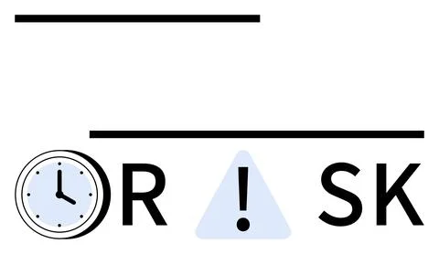 Clock, text RISK split by a triangle with exclamation mark, and parallel line Stock Illustration
