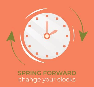 Clock with text Spring Forward. Vector simple illustration to change hand to  Stockillustratie