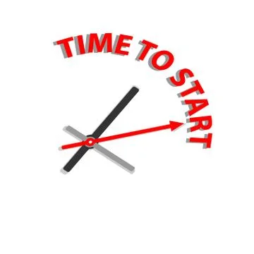 Clock with text time to start isolated on white background. Stock Illustration