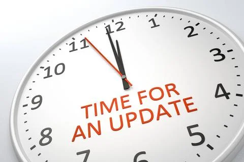 Clock with text time for an update 3D rendering of a nice clock with text ... Stock Photos