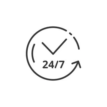Clock thin line icon. 24/7 Assistance service. Outline commerce vector illust Stock Illustration