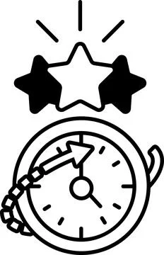 A clock with three stars on it and an arrow pointing to the right Illustrazione stock