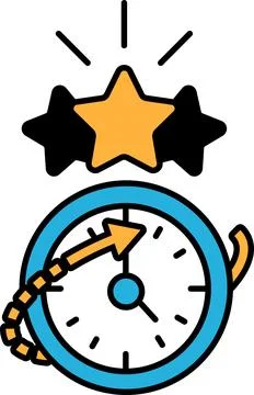 A clock with three stars on it and an arrow pointing to the right Stock Illustration