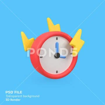 Clock with thunder flash isolated 3d render icon illustration PSD Template
