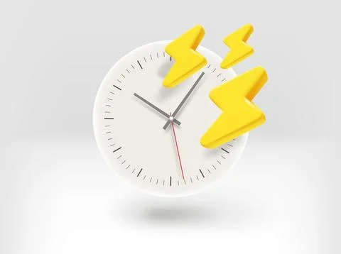 Clock with thunderbolts. 3d vector illustration Stock-Illustration