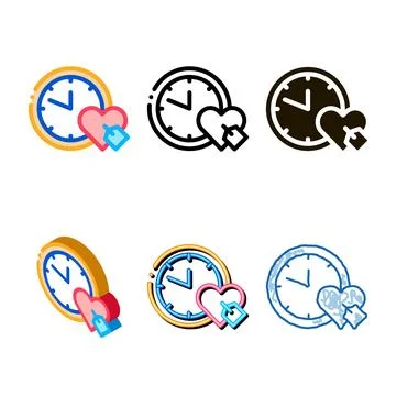 Clock time heart icon clean vector outline Stock Illustration