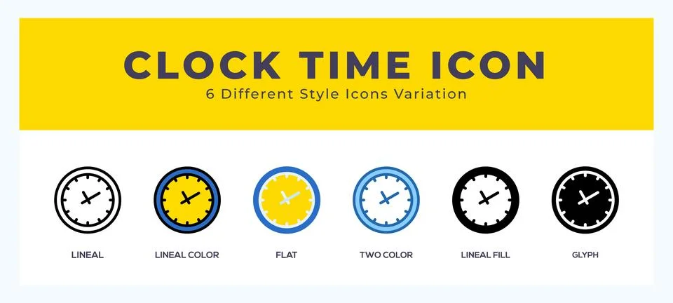 Clock time icon set with different styles. Vector illustration. 스톡 일러스트