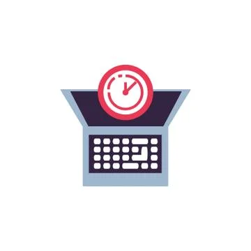 Clock time with laptop computer Stock Illustration