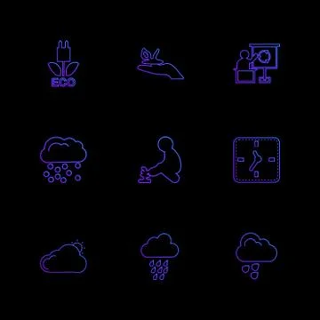 Clock , time , plants , ecology , sun , cloud , rain , weather , eps  icons s Illustrazione stock