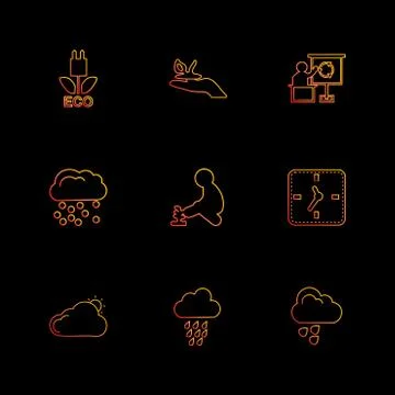 Clock , time , plants , ecology , sun , cloud , rain , weather , eps  icons s Stock Illustration