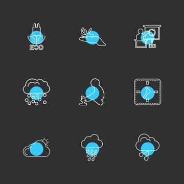 Clock , time , plants , ecology , sun , cloud , rain , weather , eps  icons s Stock Illustration