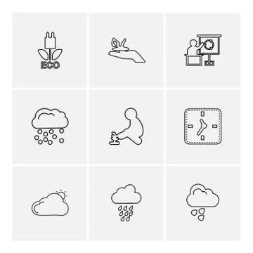 Clock , time , plants , ecology , sun , cloud , rain , weather , eps  icons s Illustrazione stock