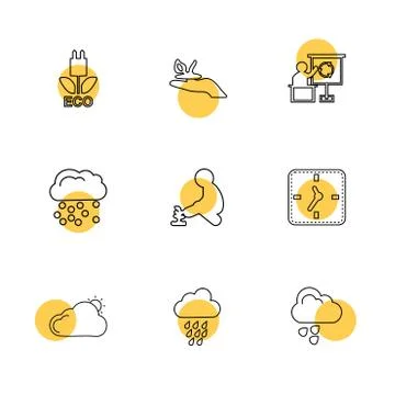 Clock , time , plants , ecology , sun , cloud , rain , weather , eps  icons s Ilustración de archivo