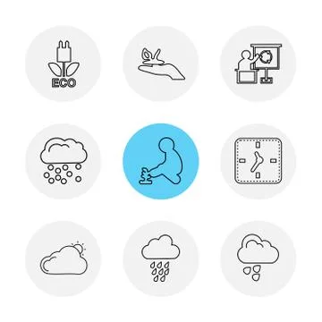 Clock , time , plants , ecology , sun , cloud , rain , weather , eps  icons s Illustrazione stock