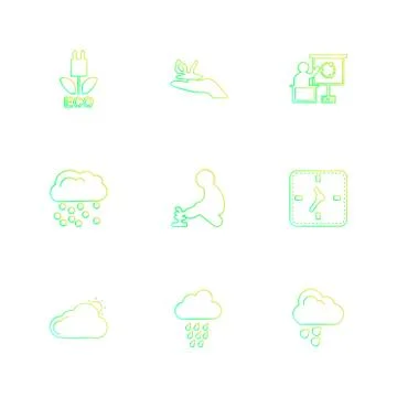 Clock , time , plants , ecology , sun , cloud , rain , weather , eps  icons s Illustrazione stock