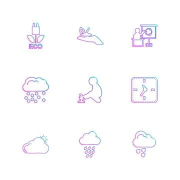 Clock , time , plants , ecology , sun , cloud , rain , weather , eps  icons s Illustrazione stock