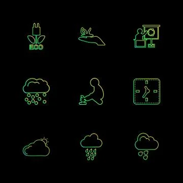 Clock , time , plants , ecology , sun , cloud , rain , weather , eps  icons s Ilustración de archivo