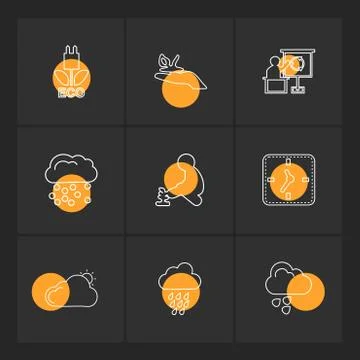 Clock , time , plants , ecology , sun , cloud , rain , weather , eps  icons s Stock Illustration