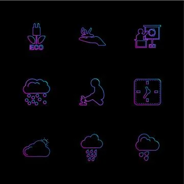 Clock , time , plants , ecology , sun , cloud , rain , weather , eps  icons s Illustrazione stock