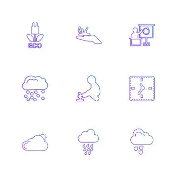 Clock , time , plants , ecology , sun , cloud , rain , weather , eps  icons s Ilustración de archivo