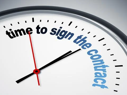 A clock with time to sign the contract Stock Illustration
