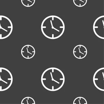 Clock time sign icon. Mechanical watch symbol. Seamless pattern on a gray bac Stock Illustration