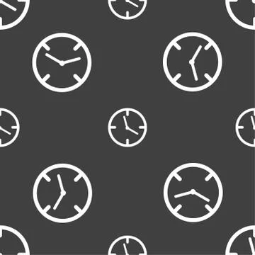Clock time sign icon. Mechanical watch symbol. Seamless pattern on a gray bac Stock Illustration