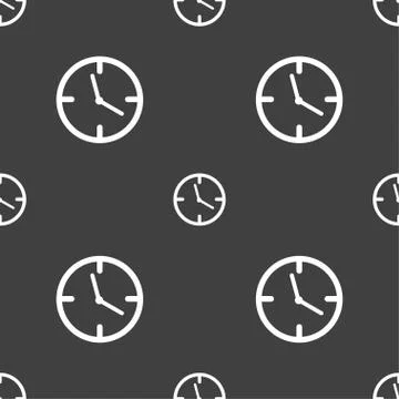 Clock time sign icon. Mechanical watch symbol. Seamless pattern on a gray bac Stock Illustration