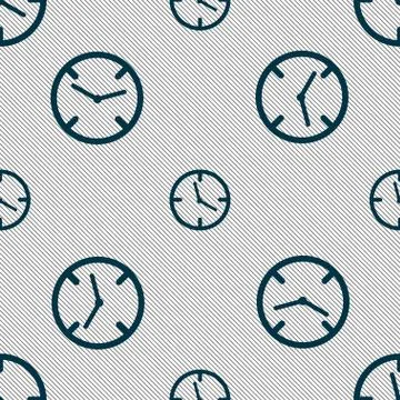 Clock time sign icon. Mechanical watch symbol. Seamless pattern with geometric t Illustrazione stock