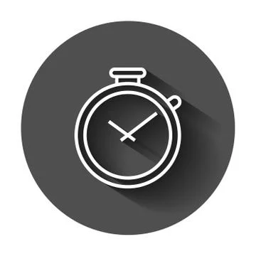 Clock timer icon in flat style. Time alarm illustration with long shadow. Sto 스톡 일러스트