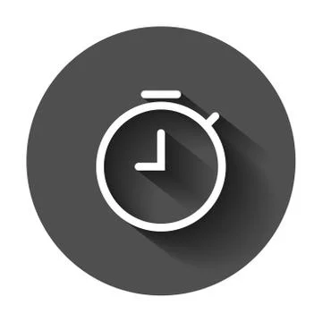 Clock timer icon in flat style. Time alarm illustration with long shadow. Sto Stock Illustration