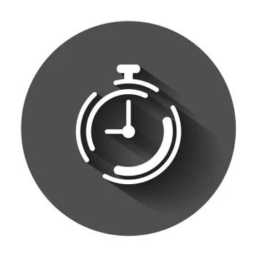 Clock timer icon in flat style. Time alarm illustration with long shadow. Sto Illustrazione stock