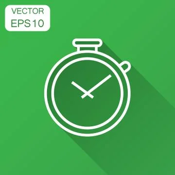 Clock timer icon in flat style. Time alarm illustration with long shadow. Sto Stock Illustration