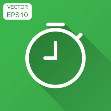 Clock timer icon in flat style. Time alarm illustration with long shadow. Sto Illustrazione stock