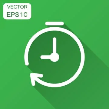 Clock timer icon in flat style. Time alarm illustration with long shadow. Sto Stock Illustration