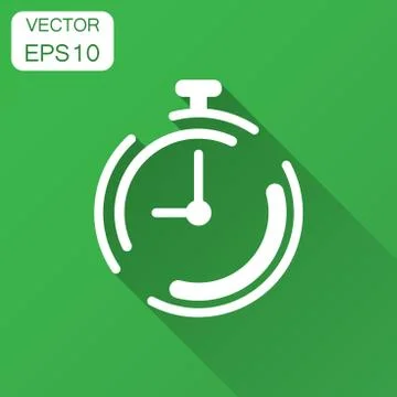 Clock timer icon in flat style. Time alarm illustration with long shadow. Sto Illustrazione stock