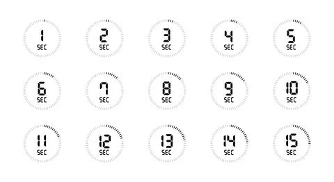 Clock timer minutes from 1 to 15 icon set Stock Illustration
