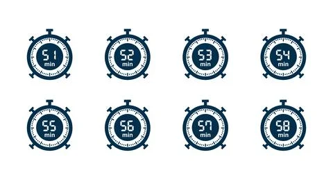 Clock timer minutes 51, 52, 53, 54, 55, 56, 57,58 icon set Ilustración de archivo