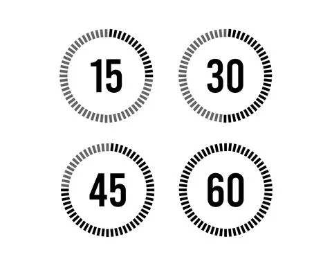 Clock , timer time passage icon set form 15 minutes to 60 minutes Illustrazione stock