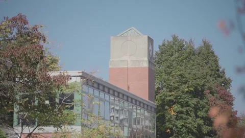 Clock Tower Above Davis Transit Center in Evanston Illinois Stock Footage 332688100