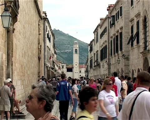 Clock Tower above the Stradun is a magnificent landmark of old  Dubrovnik town Stock Footage 106607178