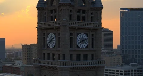 Clock Tower Aerial Sunset Stock Footage 100121921