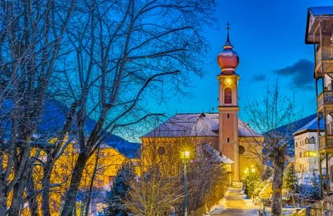 Clock tower in alpine village Stock Photos