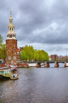Clock Tower in Amsterdam Stock Photos