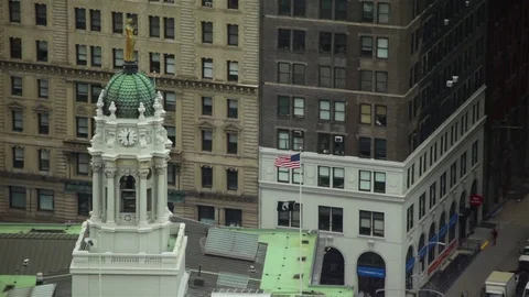 Clock Tower And Flag In Brooklyn Stock-Footage 74277815