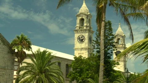 Clock tower and palms, Bermuda Stock Footage