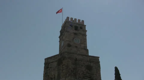 Clock Tower in Antalya Old Town Stock Footage 25530069