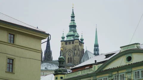 Clock tower behind buildings Stock Footage 217368777