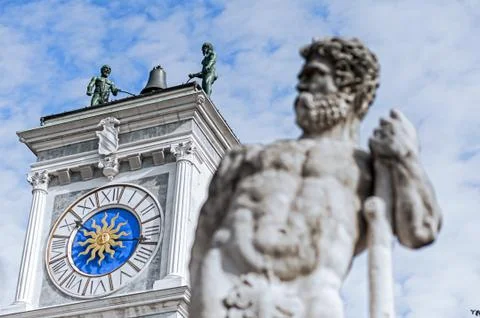 Clock tower with bell. Tower  of the 15 century. Foto stock