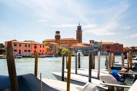 Clock tower, Campo Santo Stefano on the Murano island. Venice, Italy Stock Photos